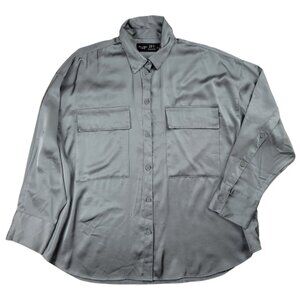 Abercrombie HFR Nicole Benefield Oversized Satin Button-Up Shirt